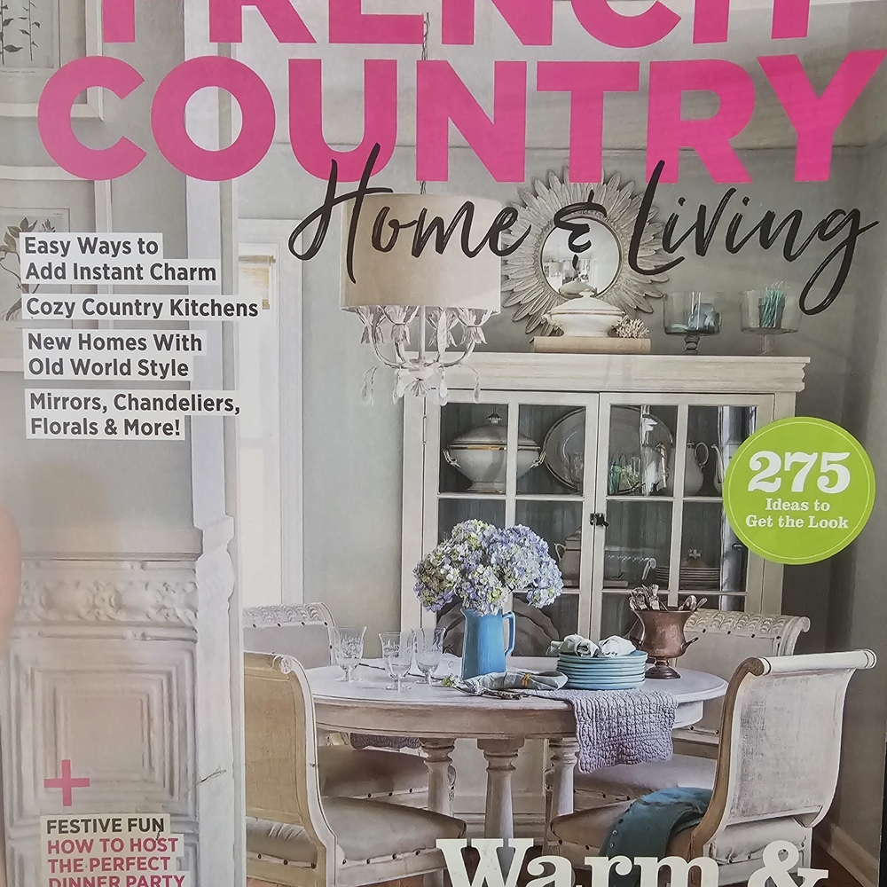 French Country Home & Living Magazine Cover - Pink & Green Accents
